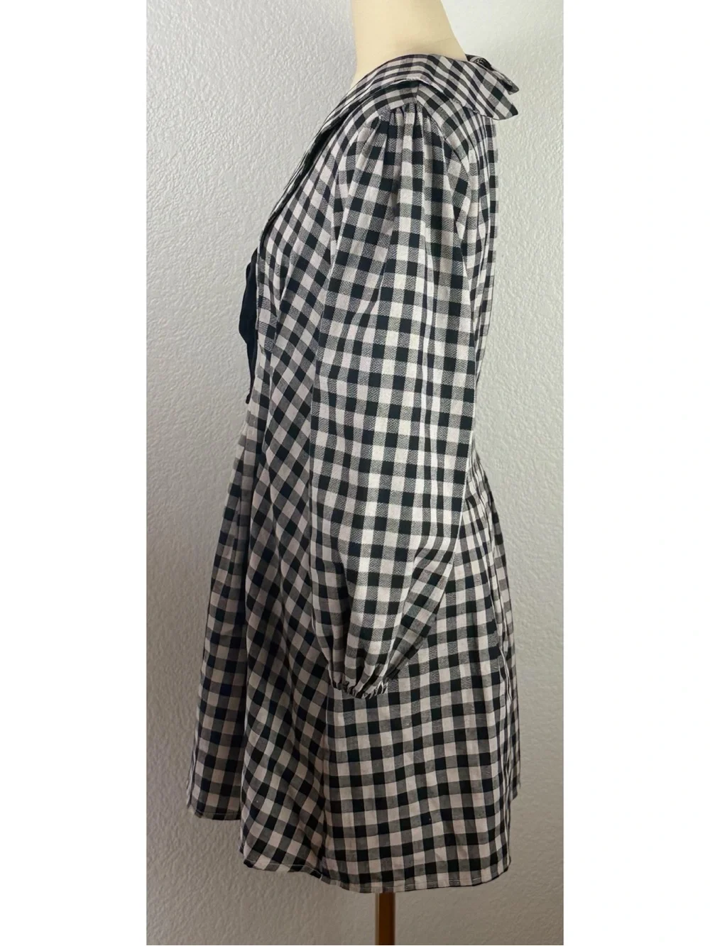 One Loved Babe Gingham Oversized V-Neck Peter Pan Collar Babydoll Mini Dress